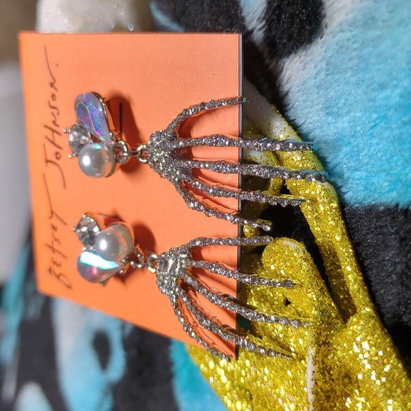 BETSEY JOHNSON BEJEWELED SKELETON WITCH HANDS EARRINGS - Picture 2 of 8